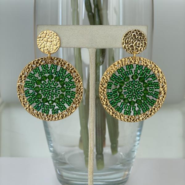 ARETES MINI RIO DISEÑO MARTILLADO Y CRISTAL - VERDE