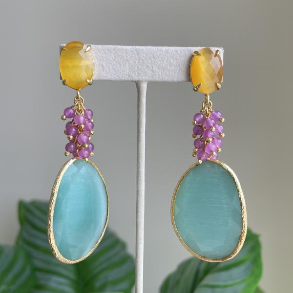 ARETES GIZA CRISTAL AMARILLO, ROSA Y AQUA