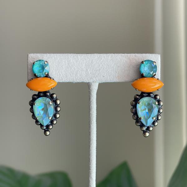 ARETES AZUL TORNASOL  Y NARANJA