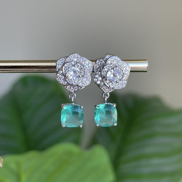 ARETES FLOR CRISTAL AQUA