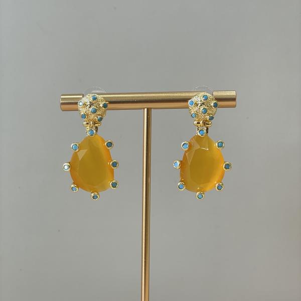 ARETES AMADEA - DROP AMARILLO CRISTAL TURQUESA