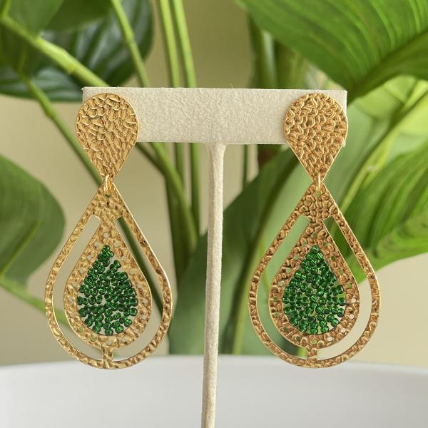 ARETES ALEGRIA DISEÑO MARTILLADO EN GOTA  DOBLE - VERDE