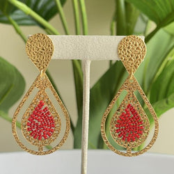 ARETES ALEGRIA DISEÑO MARTILLADO EN GOTA  DOBLE - ROJO