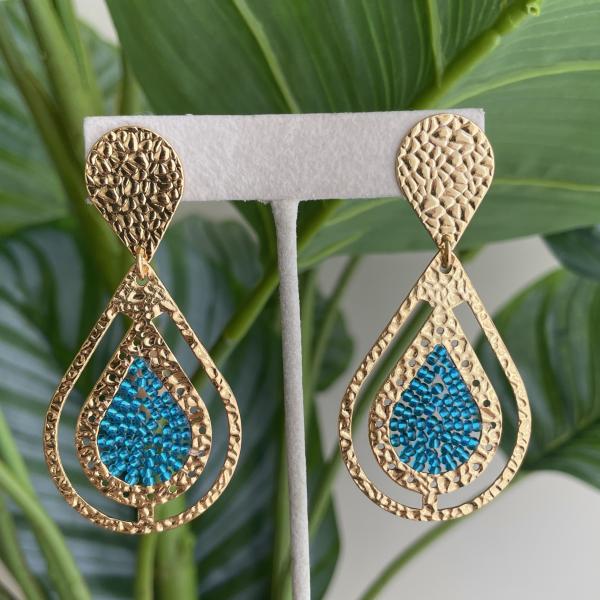 ARETES ALEGRIA DISEÑO MARTILLADO EN GOTA  DOBLE - AZUL