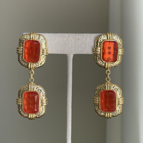 ARETES NARANJA CON DOBLE PIEDRA