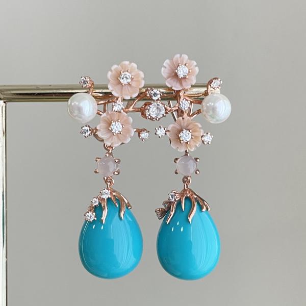 ARETES TRIANA FLOR DROP TURQUESA