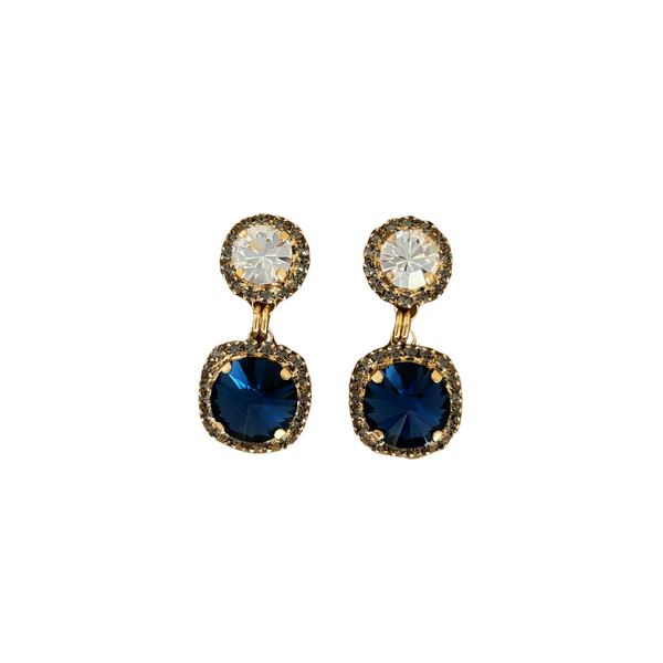 ARETES RIVOLI AZUL MARINO Y CLEAR GOLD