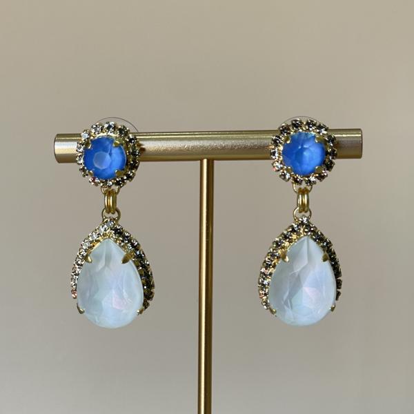 ARETES HEAVEN AZUL TORNASOL Y BLANCO GOLD